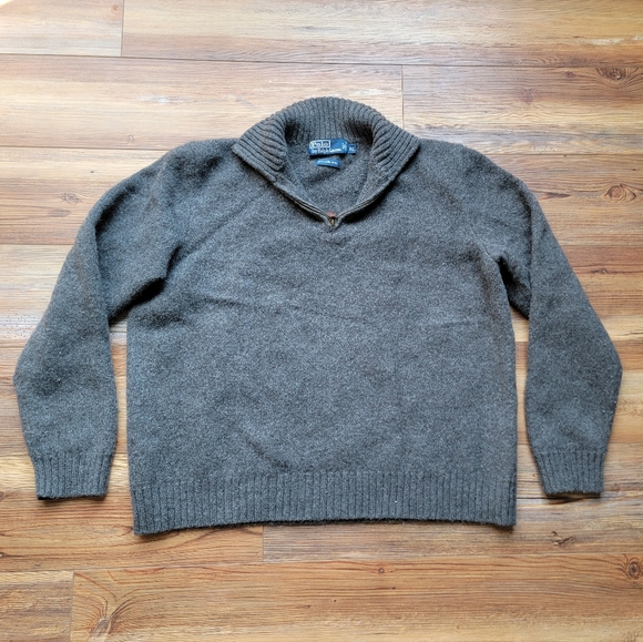 Polo Ralph Lauren Sweater Men Size XL Gray Lambs Wool Quarter Zip Knit - Picture 1 of 8